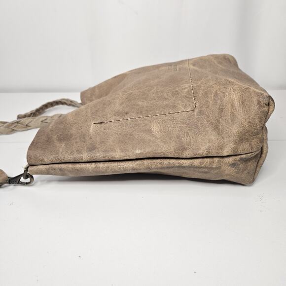 Holy Cow Couture Distressed Grey Tan Leather Feed Bucket Bag Shoulder Purse - Picture 5 of 11